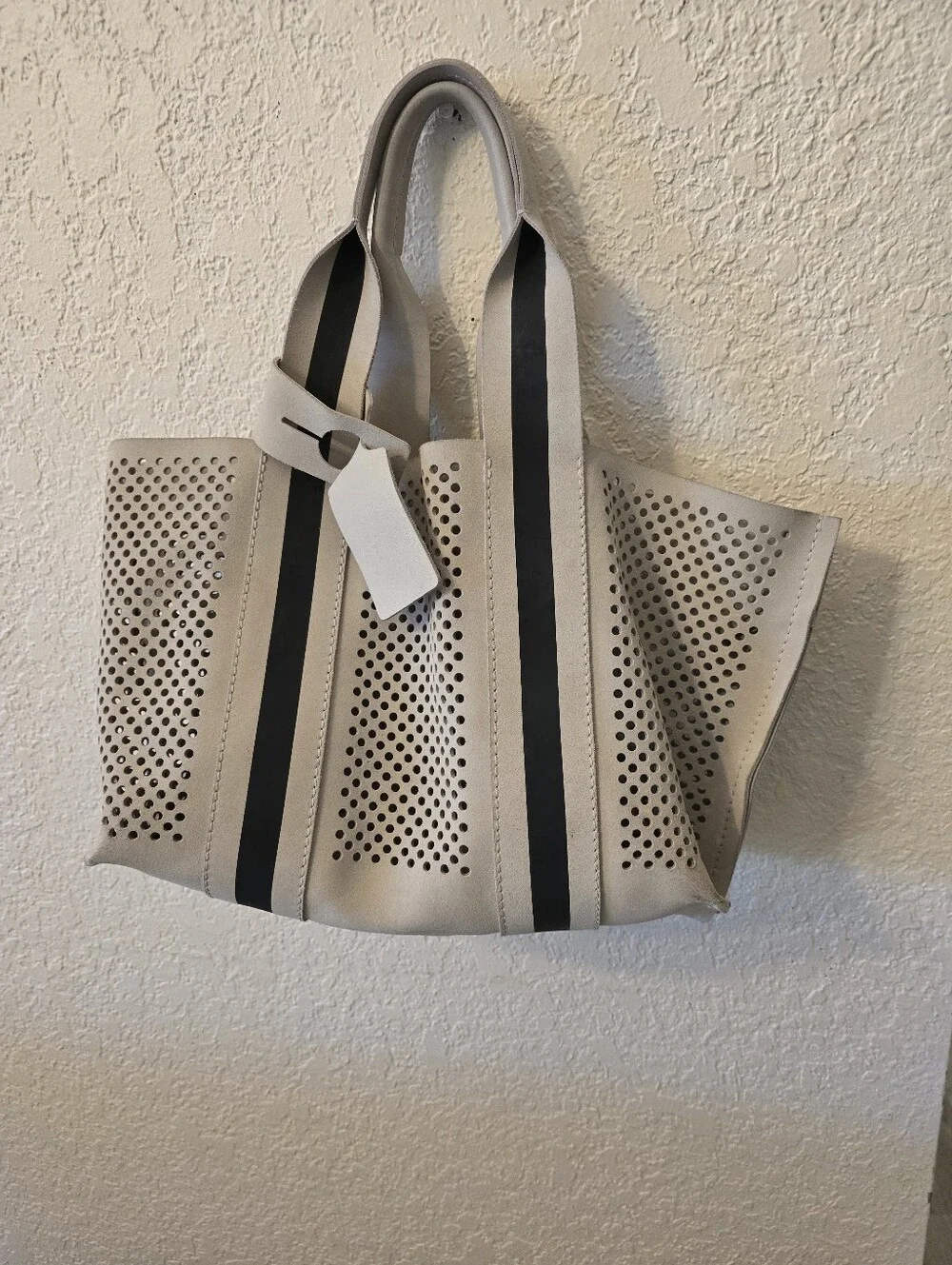 Pedro Garcia Cream Tote with Black Stripes